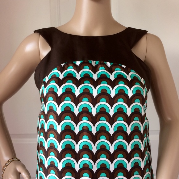 Milly of New York Vintage Silk Geometric Retro Shift Dress Grecian Collar Size 0 - Picture 4 of 11